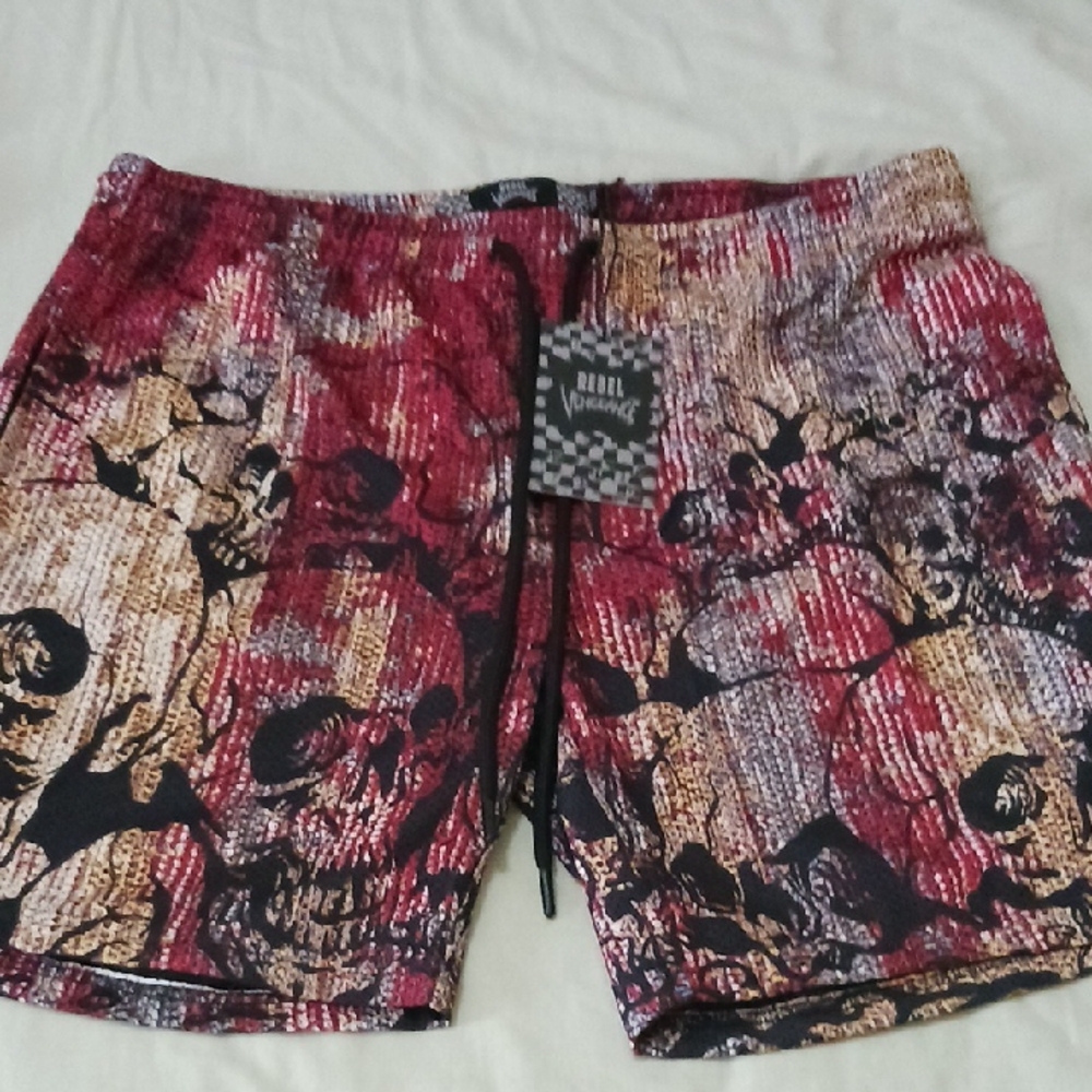 Rebel Minds Skull Print Shorts - Red and Black